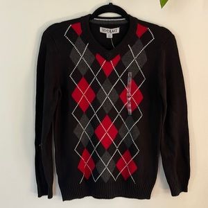 NWT Boys, large sweater, black, red gray